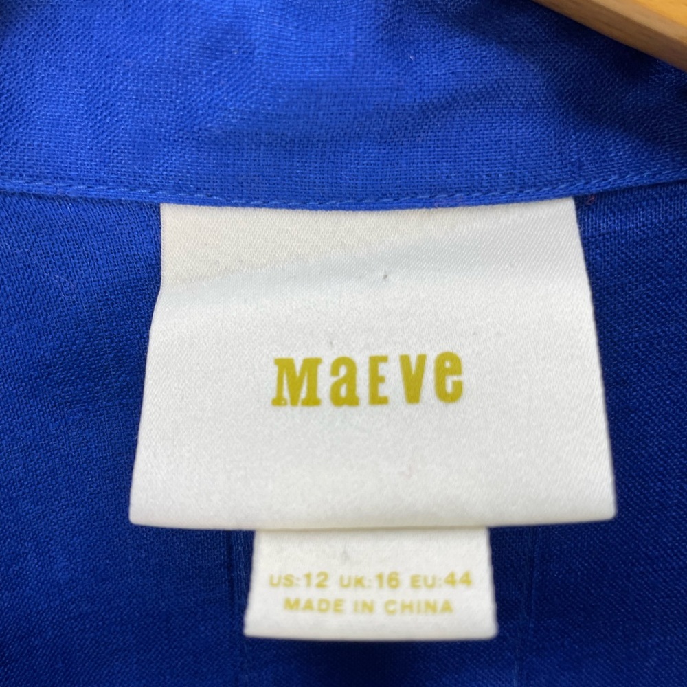 Maeve Dress Womens Size 12 Blue Linen Short Sleeve Lace Up Tunic Pockets Boho - Picture 3 of 12